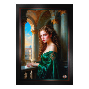 Elegante Renaissance-Frau im grünen Kleid Fotodruck