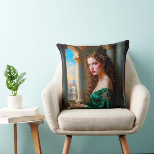 Elegante Renaissance-Frau im grünen Kleid Kissen