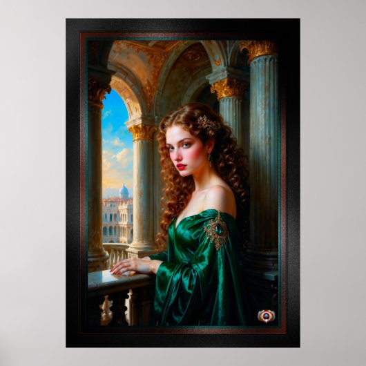 Elegante Renaissance-Frau in grünem Kleid Poster (Vorne)