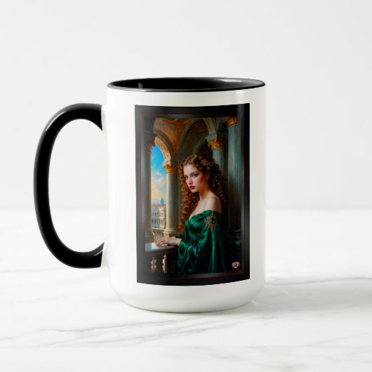Elegante Renaissance-Frau in grünem Kleid Tasse (Links)