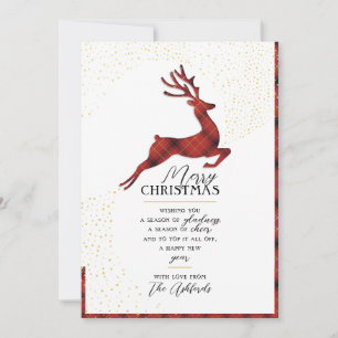 Elegante Rentier-Silhouette   Rot und Gold kariert Feiertagskarte
