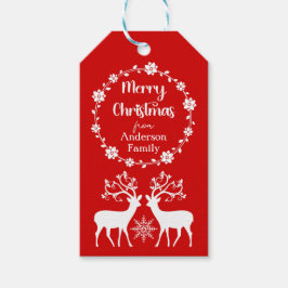 Elegante Rentiere mit Blumenrahmen Weihnachten Geschenkanhänger