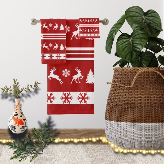 Elegante Rentiers Snowflakes Badhandtuch Set