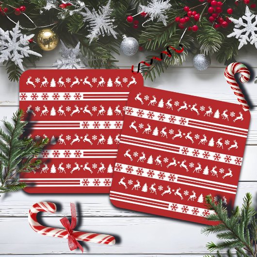 Elegante Rentiers Snowflakes Rechteckiger Pappuntersetzer