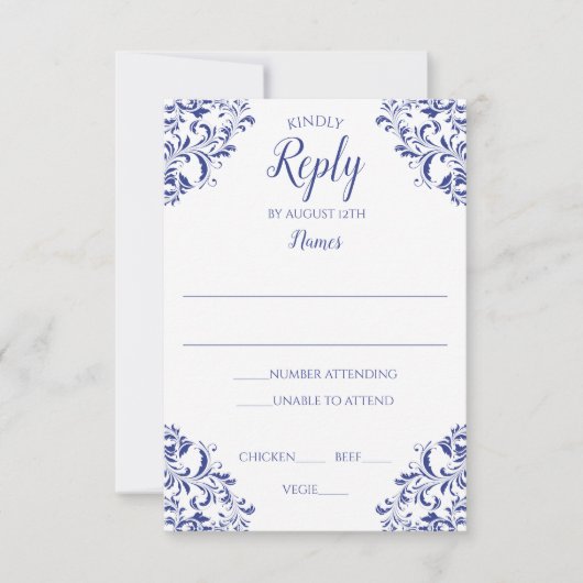 Elegante Reply Card - Nadine (Royal Blue) Einladung (Vorderseite)