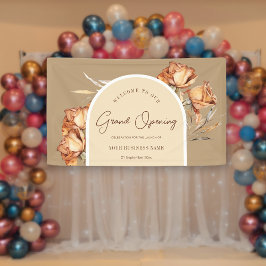Elegante Retro Arch Blume Business Grand Opening Banner
