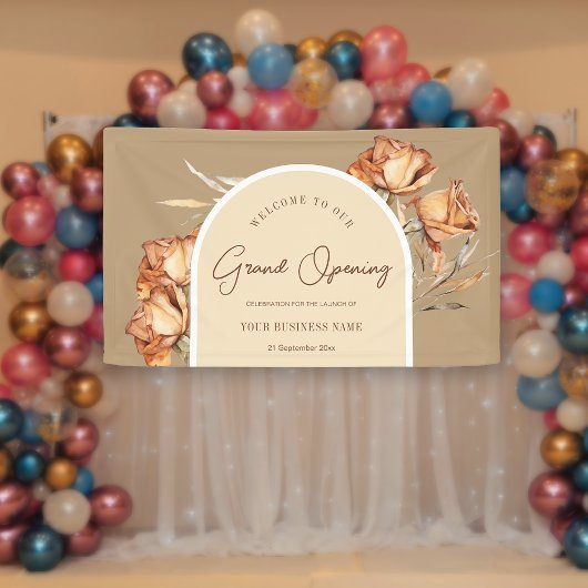 Elegante Retro Arch Blume Business Grand Opening Banner