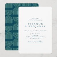 Elegante Retro Arch Lines White Aquamarin Blue Wed