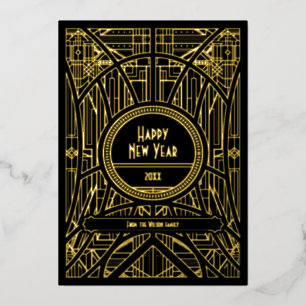 Elegante Retro-Art Deco Frohes Neues Jahr Folien Feiertagskarte