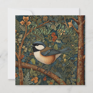 Elegante Retro-Art-Nouveau-Walddrossel Dankeskarte