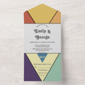 Elegante Retro Artistic Groovy Abstrakte Hochzeit All In One Einladung (Innen Boden)