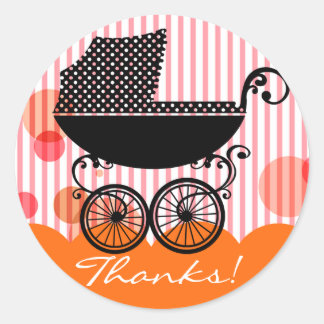 Elegante Retro Baby Carriage - Baby Shower Sticker