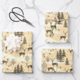 Elegante Retro Beige Cream Woodland Deer Geschenkpapier Set