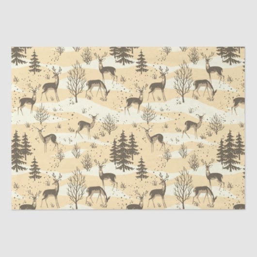 Elegante Retro Beige Cream Woodland Deer Seidenpapier (Vorderseite)