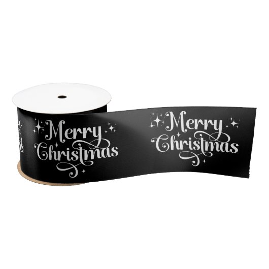 Elegante Retro Black Merry Weihnachtswrapping Satinband (Spule)