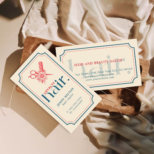 Elegante Retro Blue Schissors Haare Stylist Visitenkarte