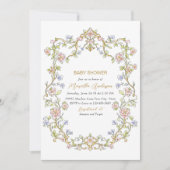 Elegante Retro-Blume in Aquarellfarbe Frame Babydu Einladung (Vorderseite)