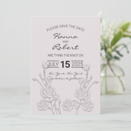 Elegante Retro-Blume-Save the Date-Karte Save The Date (Stehend Vorderseite)