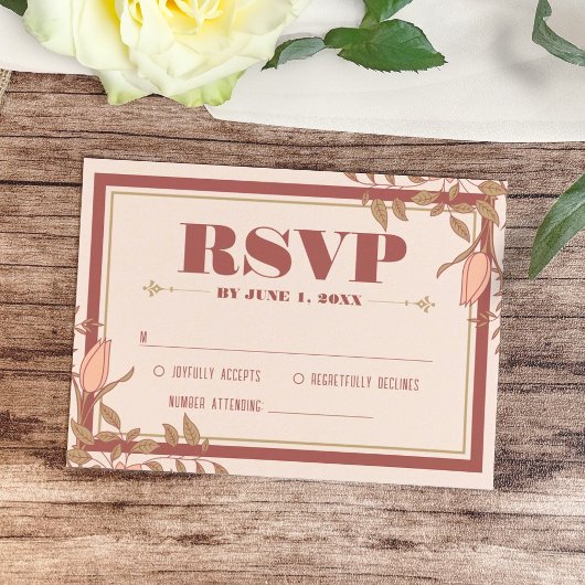 Elegante Retro Blush Floral Wedding RSVP Card Karte