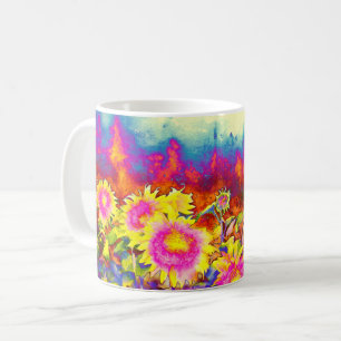 Elegante Retro-Boho Wasserfarben-Sonnenblumenfelde Kaffeetasse