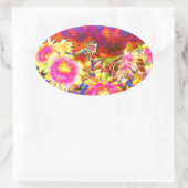 Elegante Retro-Boho Wasserfarben-Sonnenblumenfelde Ovaler Aufkleber (Tasche)