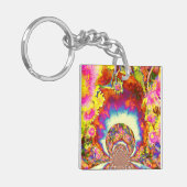 Elegante Retro-Boho Wasserfarben-Sonnenblumenfelde Schlüsselanhänger (Vorderseite links)