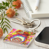 Elegante Retro-Boho Wasserfarben-Sonnenblumenfelde Schlüsselanhänger (Vorderseite rechts)