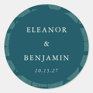 Elegante Retro Chic Arch Aquamarin Blue Custom Wed Runder Aufkleber