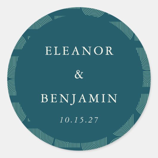 Elegante Retro Chic Arch Aquamarin Blue Custom Wed Runder Aufkleber (Vorderseite)