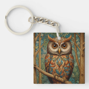 Elegante Retro-Eule Boho-Boheme-Waldgrün Schlüsselanhänger