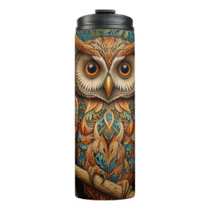 Elegante Retro-Eule Boho-Boheme-Waldgrün Thermosbecher