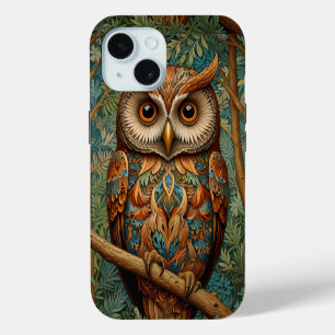 Elegante Retro-Eule Wald Grünspan iPhone 15 Hülle