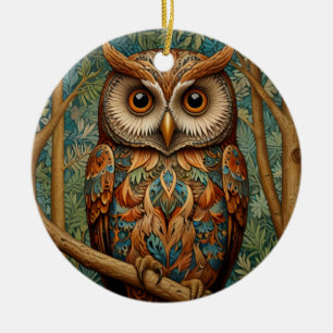 Elegante Retro-Eulen-Waldgrün Keramik Ornament