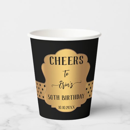 Elegante Retro Gold Black Festive Paper Cups Pappbecher (Vorderseite)