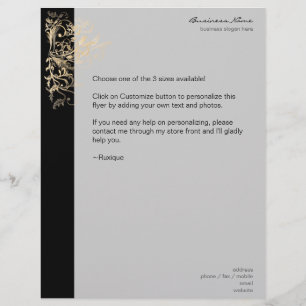 Elegante Retro Gold Blume Wirbel Schwarz Flyer