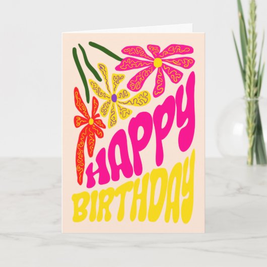 Elegante Retro Groovy Hippie Blume Geburtstag Karte (Vorderseite)
