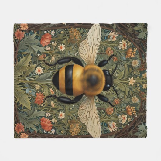 Elegante Retro-Hummel boho botanische Blumenkunst Fleecedecke (Vorderseite (Horizontal))