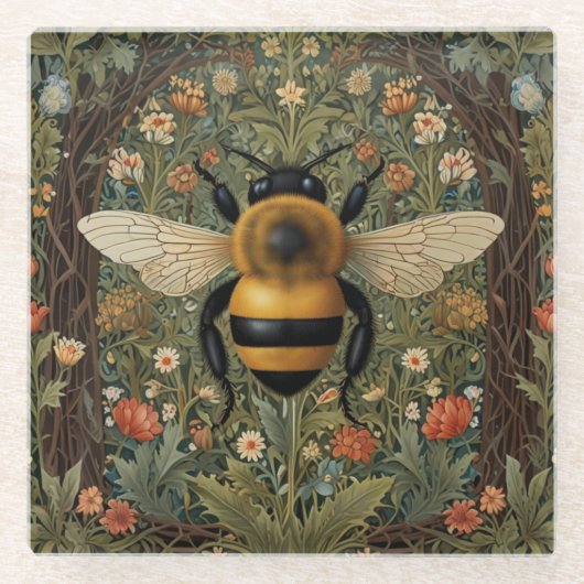 Elegante Retro-Hummel boho botanische Blumenkunst Glasuntersetzer (Vorderseite)