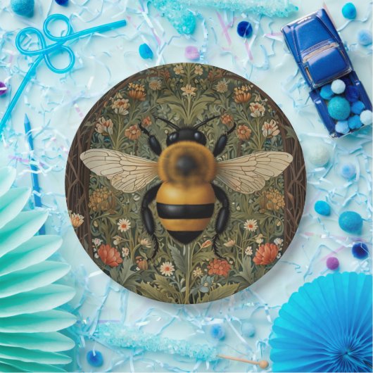 Elegante Retro-Hummel boho botanische Blumenkunst Pappteller (Party)