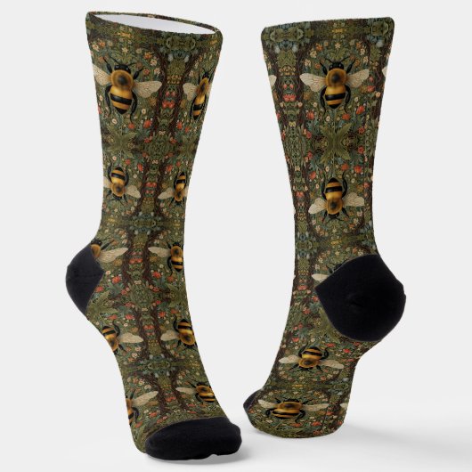 Elegante Retro-Hummel boho botanische Blumenkunst Socken (Gewinkelt)