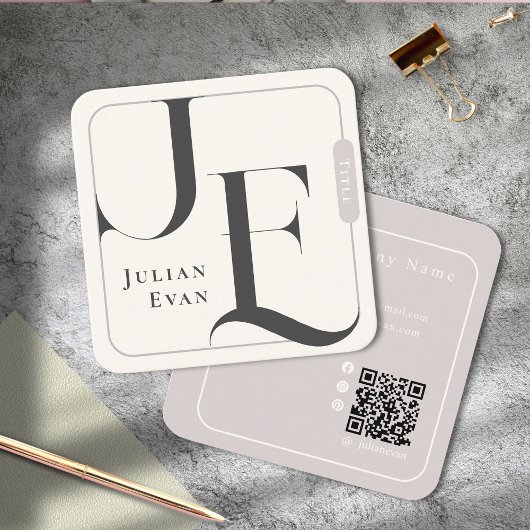 Elegante Retro Ivory White Monogram Quadratische Visitenkarte