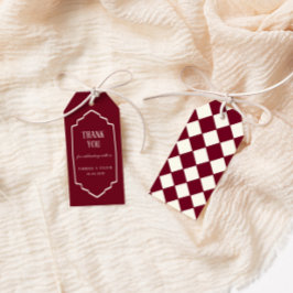 Elegante Retro-Kariert-Burgunder-Hochzeit Geschenkanhänger