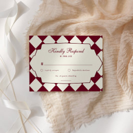Elegante Retro Karo Bordeauxrote Hochzeit RSVP Karte