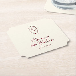 Elegante Retro-Karo-Burgunder-Hochzeit Untersetzer
