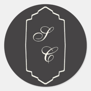 Elegante Retro-Karo-Hochzeit in Schwarz und Creme Runder Aufkleber