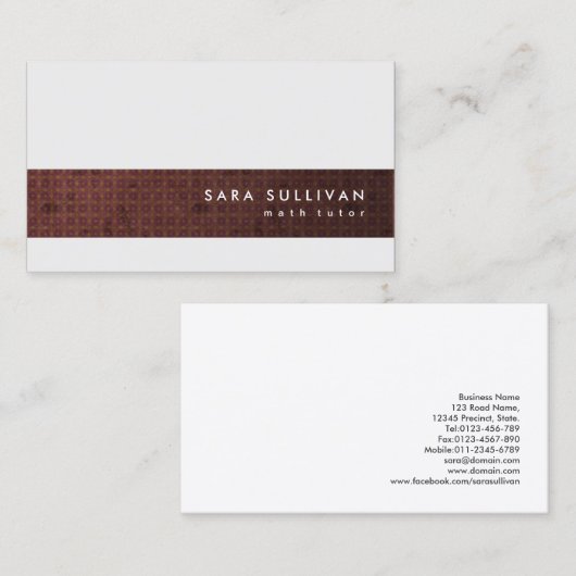 Elegante Retro Pattern Math Tutor Business Card Visitenkarte (Vorne/Hinten)