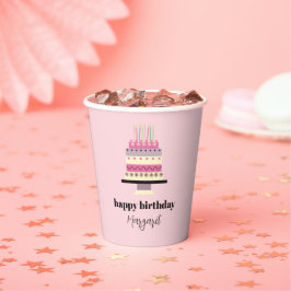 Elegante Retro Pink Girly Birthday Cake Pappbecher