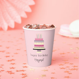 Elegante Retro Pink Girly Birthday Cake Pappbecher