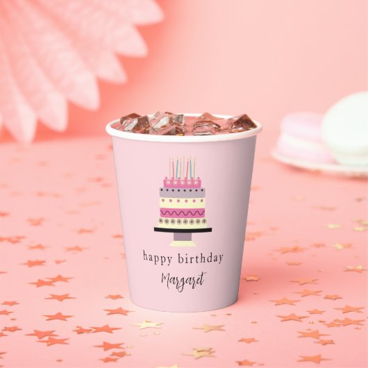 Elegante Retro Pink Girly Birthday Cake Pappbecher (Insitu)