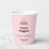 Elegante Retro Pink Girly Birthday Cake Pappbecher (Vorderseite)